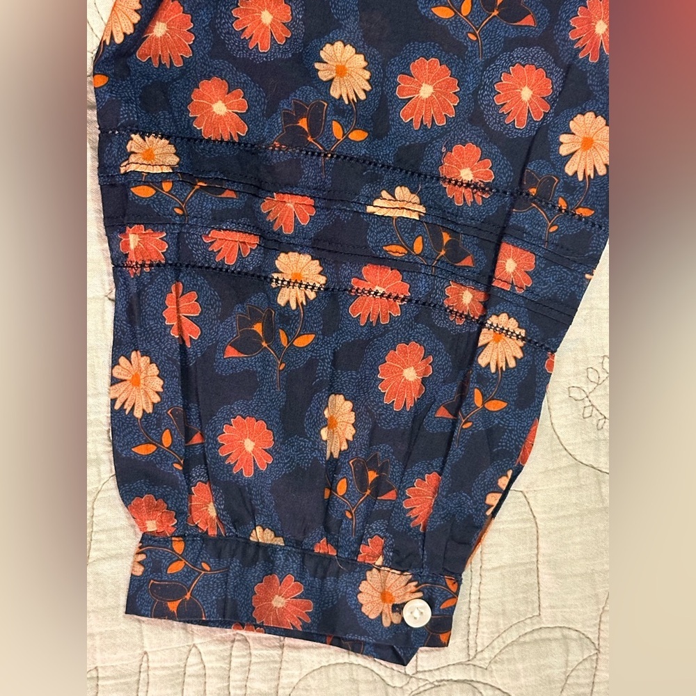 Trovata Yulia Shirt Dress Floral Blue Button Front Tiered Cotton Size M NWT - Picture 6 of 11